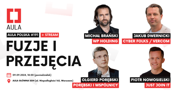 Powakacyjna Aula Polska 9 września. Na scenie m.in. Michał Brański (Wirtualna Polska i Audioteka Group) i Jakub Dwernicki (cyber_Folks i Vercom)