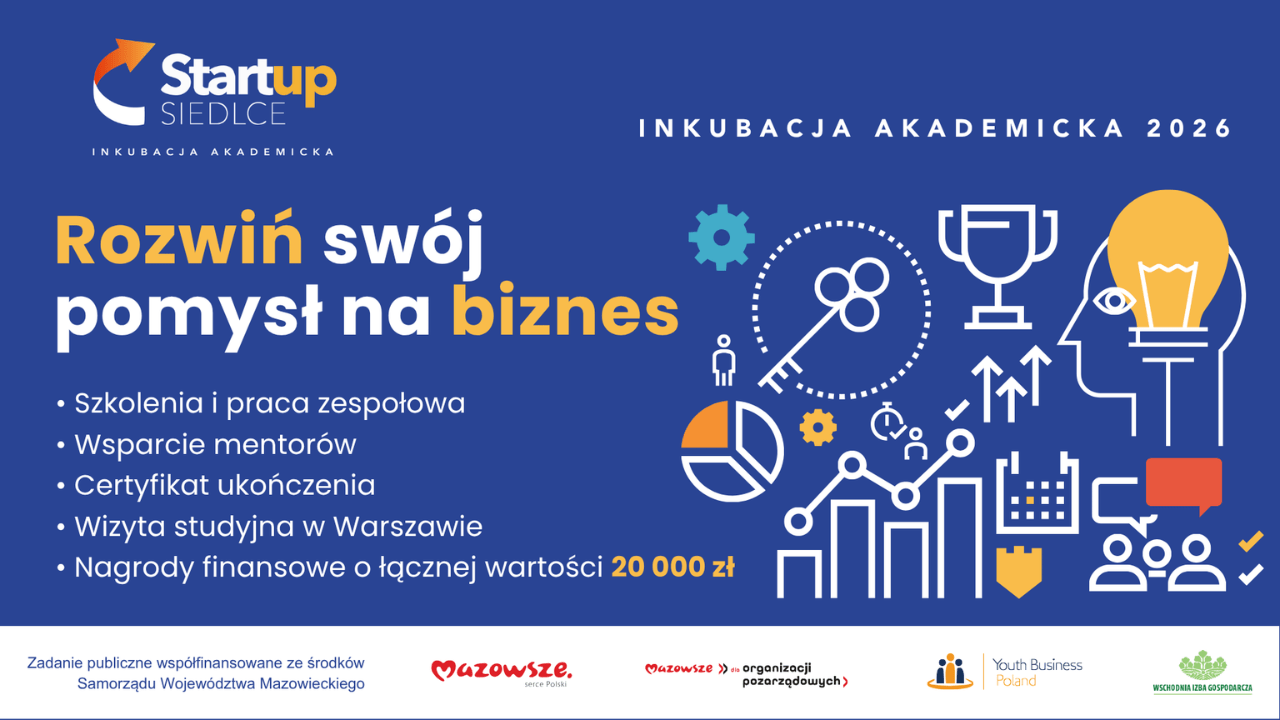 Młodzi z Siedlec dostają szansę na rozwój własnego biznesu. Ruszył nabór do III edycji programu „Startup Siedlce – Inkubacja Akademicka”. W puli nagród ponad 42 tys. zł